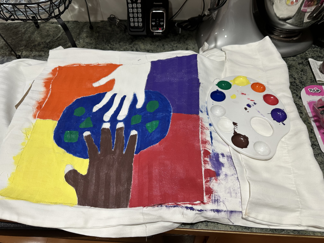 A painting on a towel

Description automatically generated