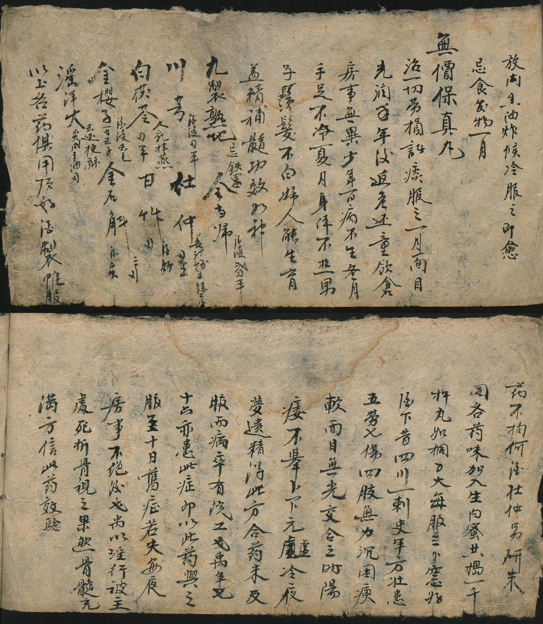 Two yellowed manuscript pages filled with Chinese characters.