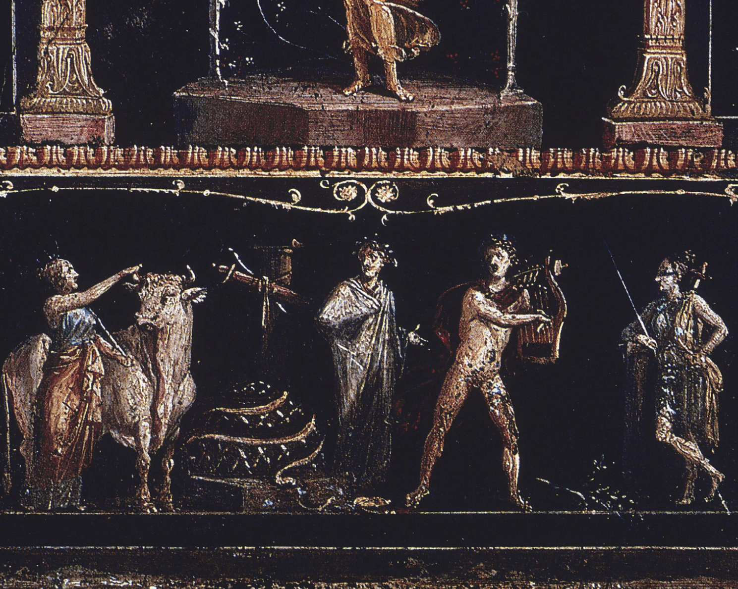 Wall Artwork located in Pompeii depicting the Greek god Apollo, who defeated Python after Hera had sent the monstrous creature to kill his mother, Leto.