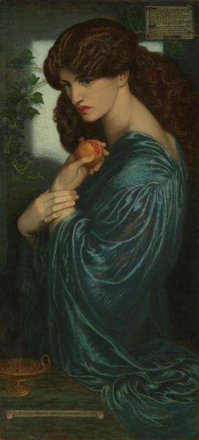 Rosetti, Dante Gabriel, “Proserpine,” 1874, oil on canvas. Depicts Persephone with a cursed pomegranate in her hand, in Hades’ palace.