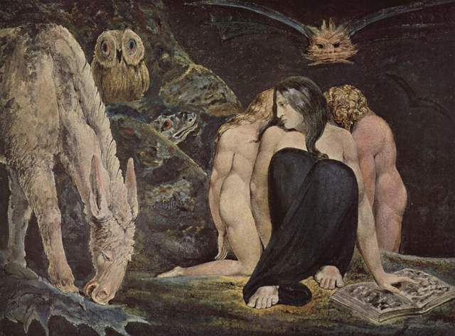 A painting made by William Blake in 1795 using pen and ink with watercolor on paper of his character Enitharmon or Hecate