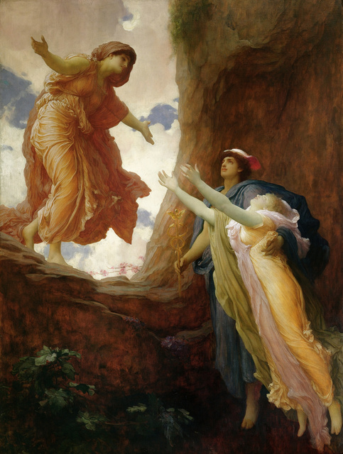  Frederic, Lord Leighton, "The Return of Persephone," 1891, oil on canvas (Leeds Art Gallery). Depicts Demeter welcomes her daughter Persephone with open arms